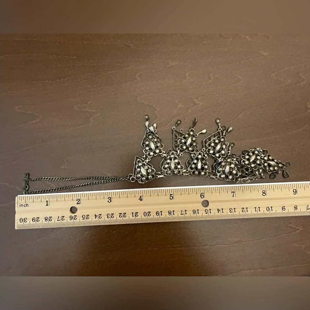 Antique Victorian faceted 900 silver filigree cleopatra bib festoon necklace - Picture 7 of 8